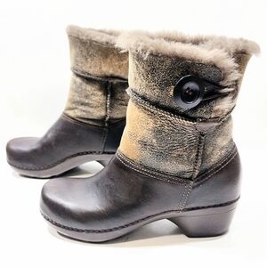 Dansko Stormy Leather Boots Clogs Shearling Lining Brown Women's EU 36 US 5.5-6